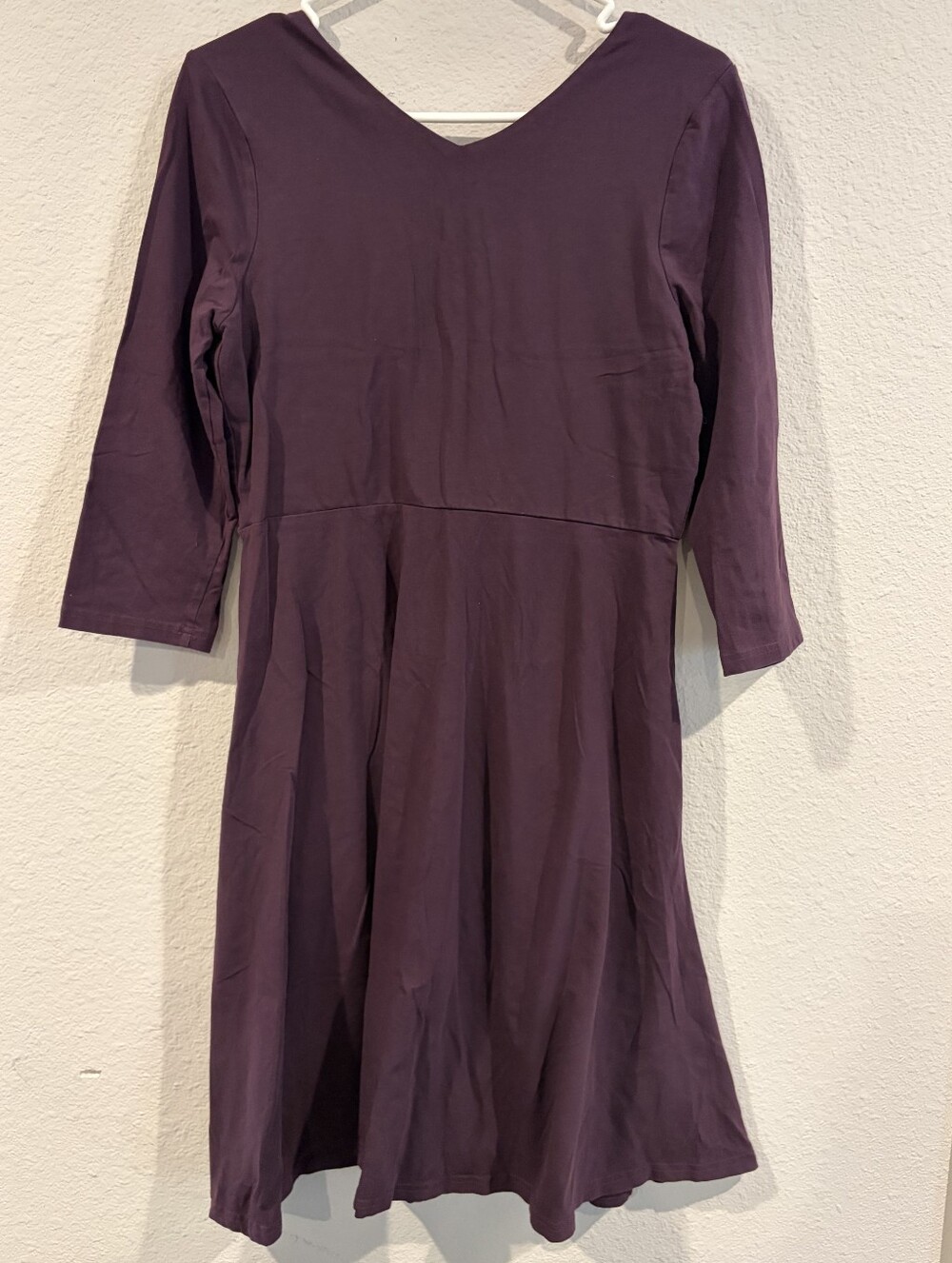 Pact Womens Purple Organic Cotton 3/4 Sleeve Pleated Knee Length Dress Size Med - Picture 2 of 3